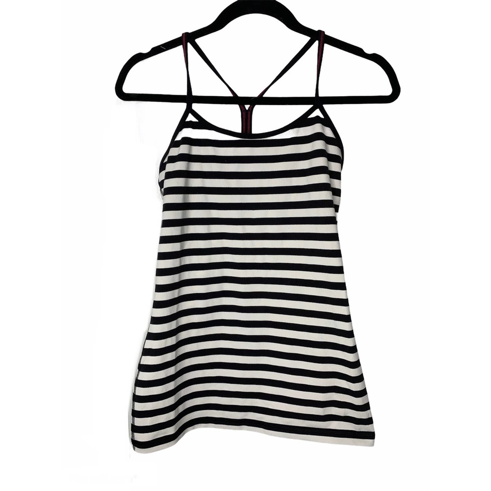 Lululemon Athletica Power Y Tank Top Womens 6 Black White Apex Stripe - Picture 1 of 3